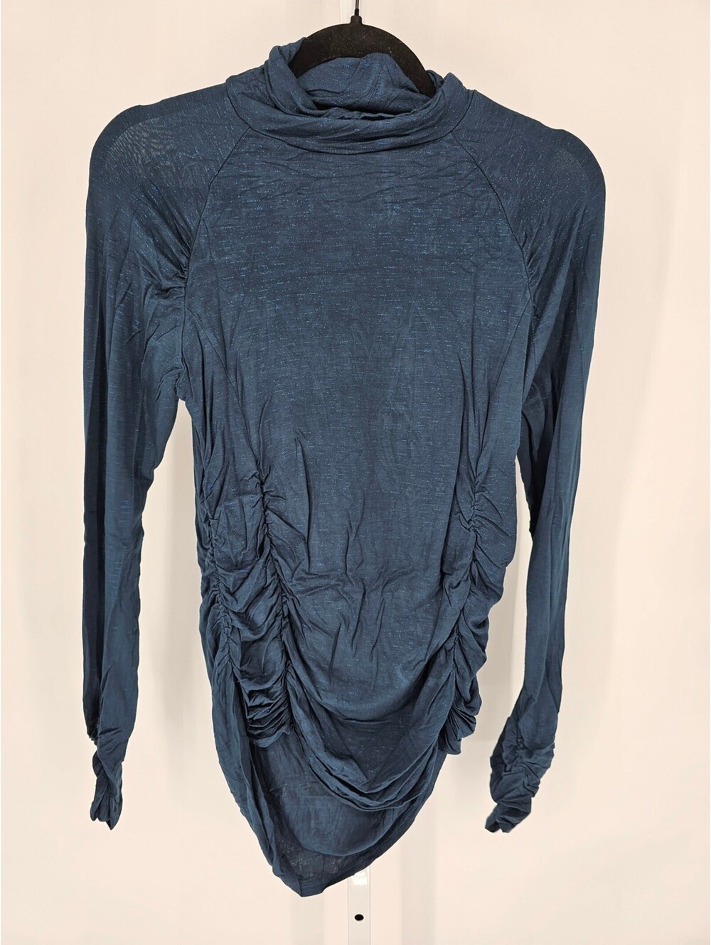Vtg Suzanne Somers Womens L Fitted Turtleneck T Shirt Long Sleeve Blue Metallic